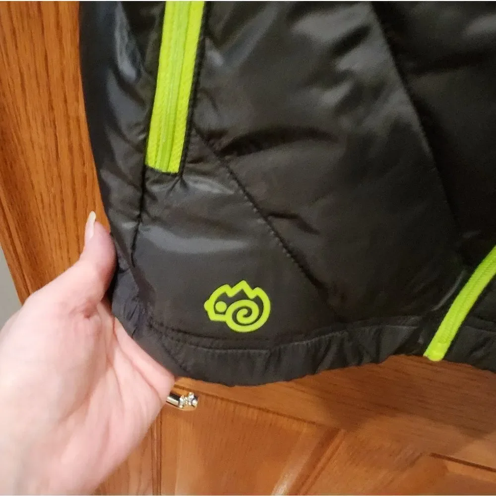 Black Puffer Vest with Green Accents